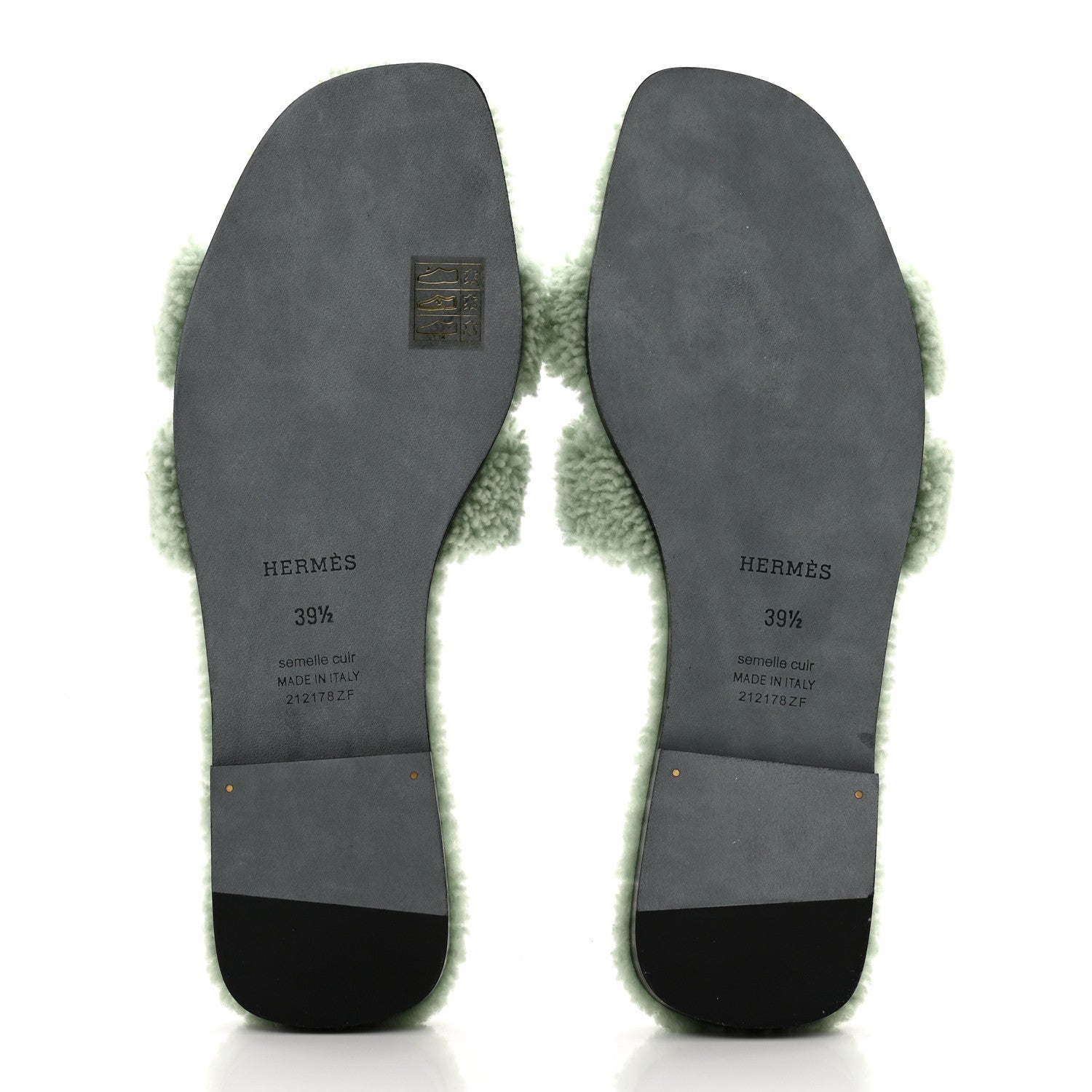 Hermes Woolskin Oran Sandals 39.5 Vert D’eau 5 of 8