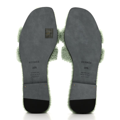 Hermes Woolskin Oran Sandals 39.5 Vert D’eau 5 of 8