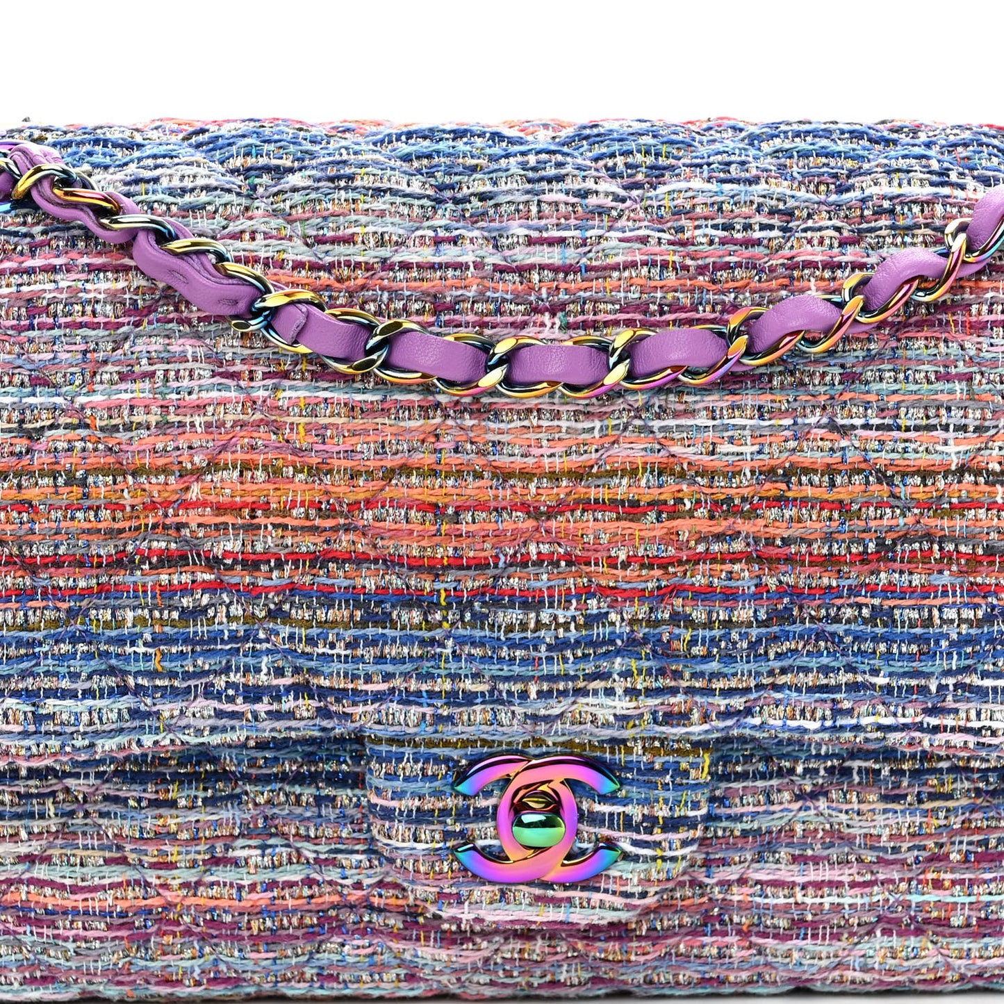 Tweed Quilted Medium Double Flap Blue Pink Orange