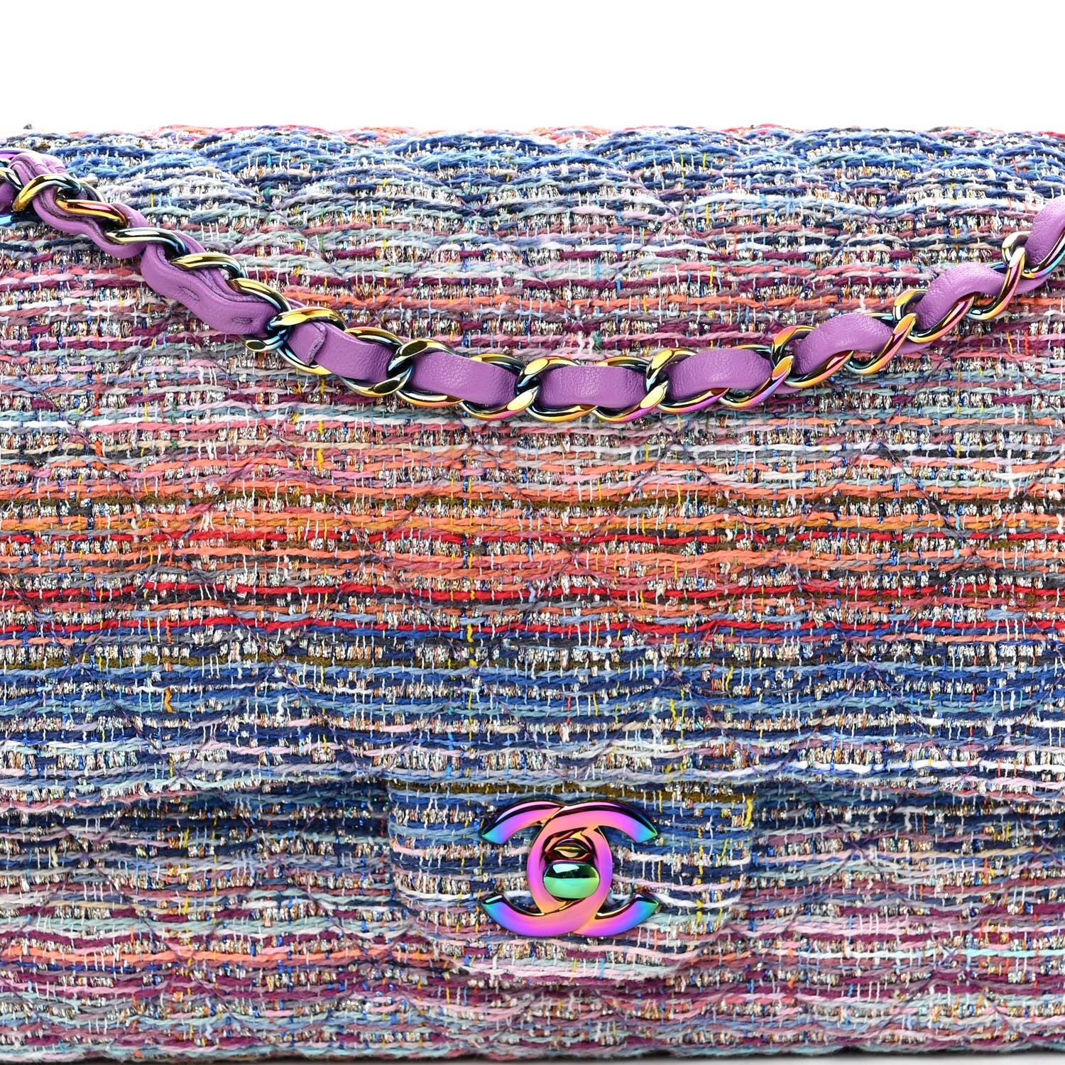 Chanel Tweed Quilted Medium Double Flap Blue Pink Orange 8 of 10