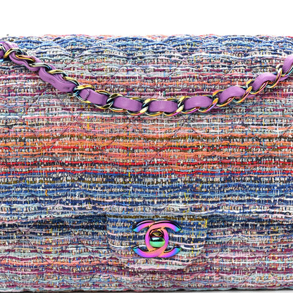Chanel Tweed Quilted Medium Double Flap Blue Pink Orange 8 of 10