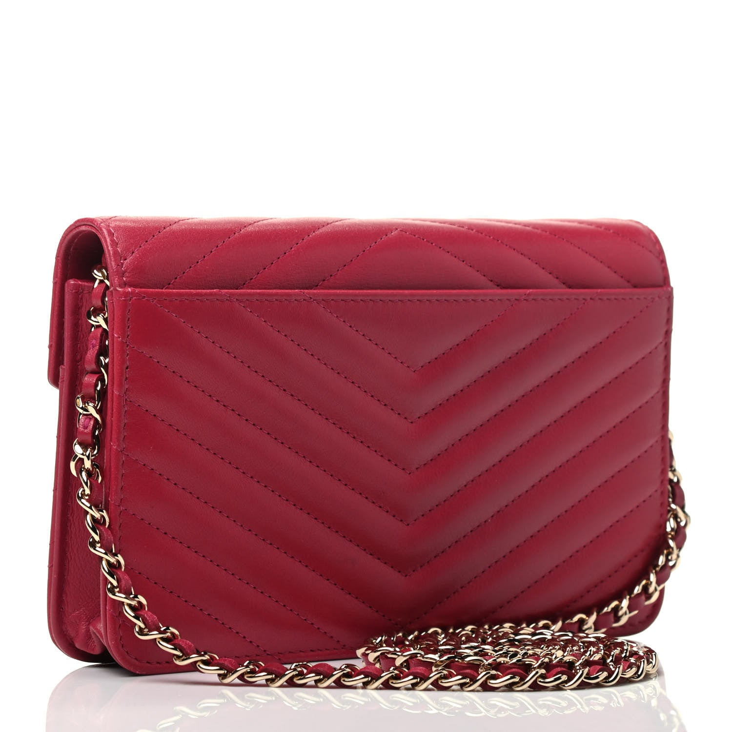 Chanel Goatskin Chevron Quilted Statement Wallet On Chain WOC Dark Pink 2 of 3