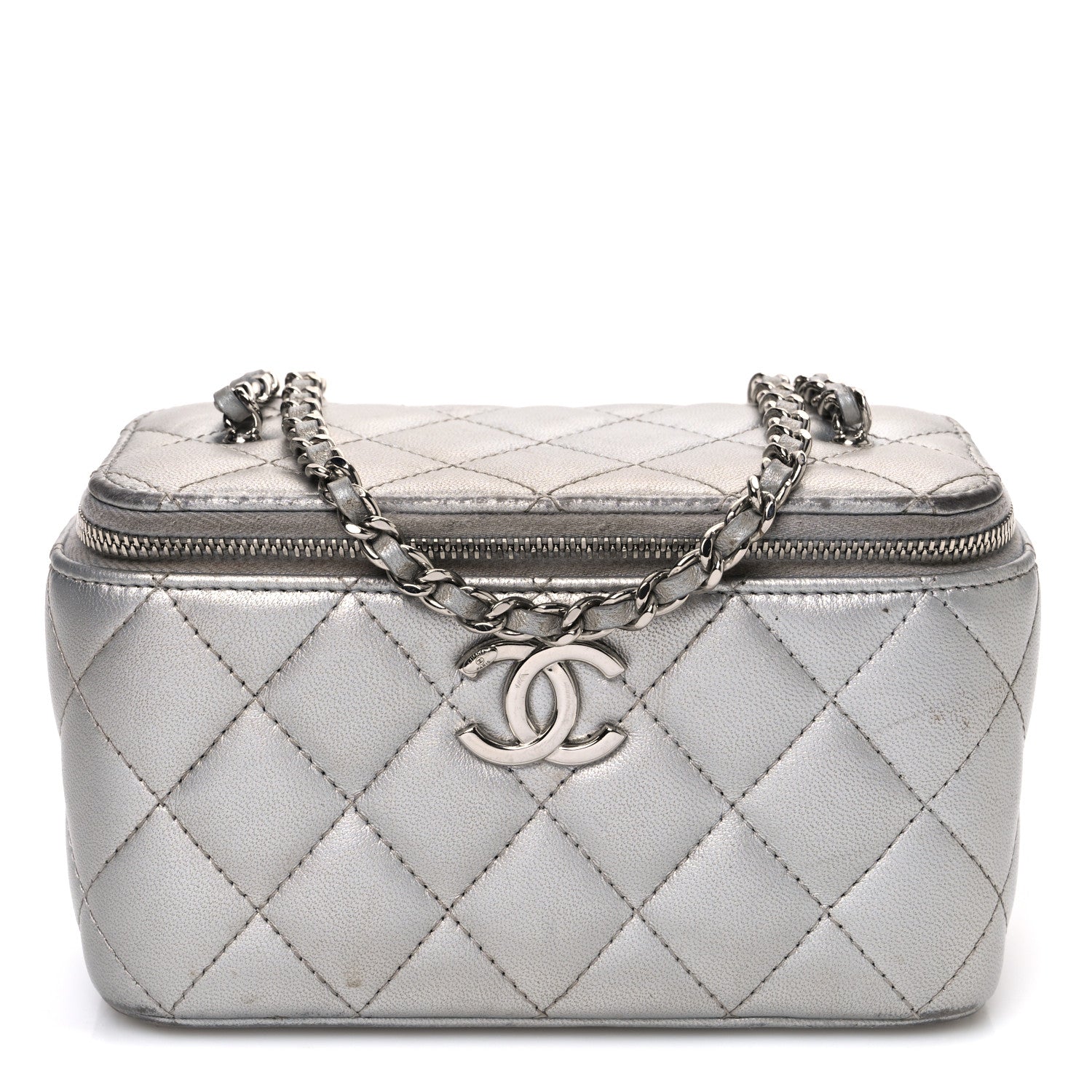 Chanel Metallic Lambskin Quilted Small CC Dynasty Vanity Case With Chain Silver 1 of 16