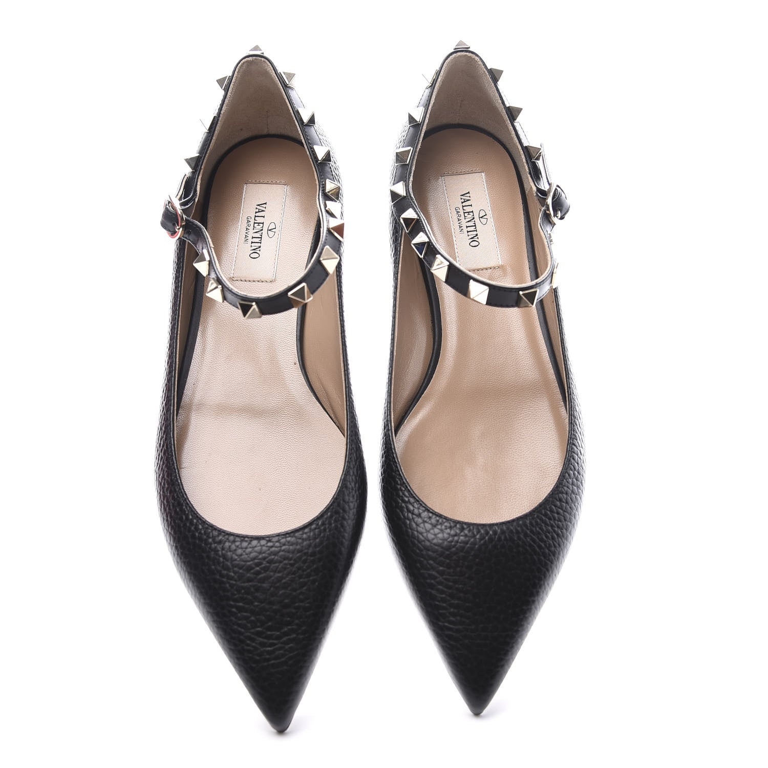Valentino Garavani Pebbled Calfskin Rockstud Ankle Strap Ballerina Flats 38.5 Black 5 of 11