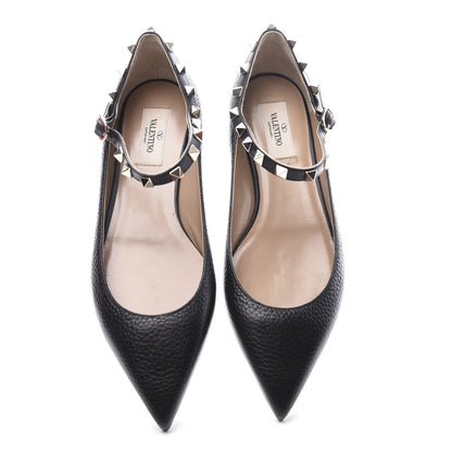 Valentino Garavani Pebbled Calfskin Rockstud Ankle Strap Ballerina Flats 38.5 Black 5 of 11
