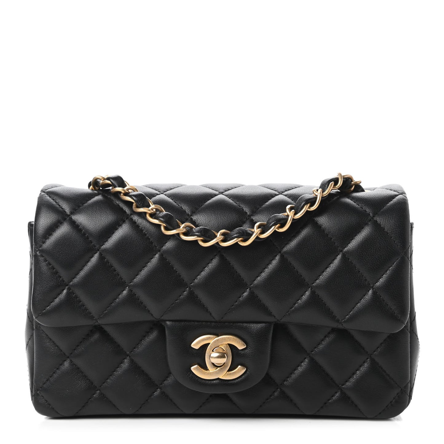 Lambskin Quilted Mini Rectangular Flap Black