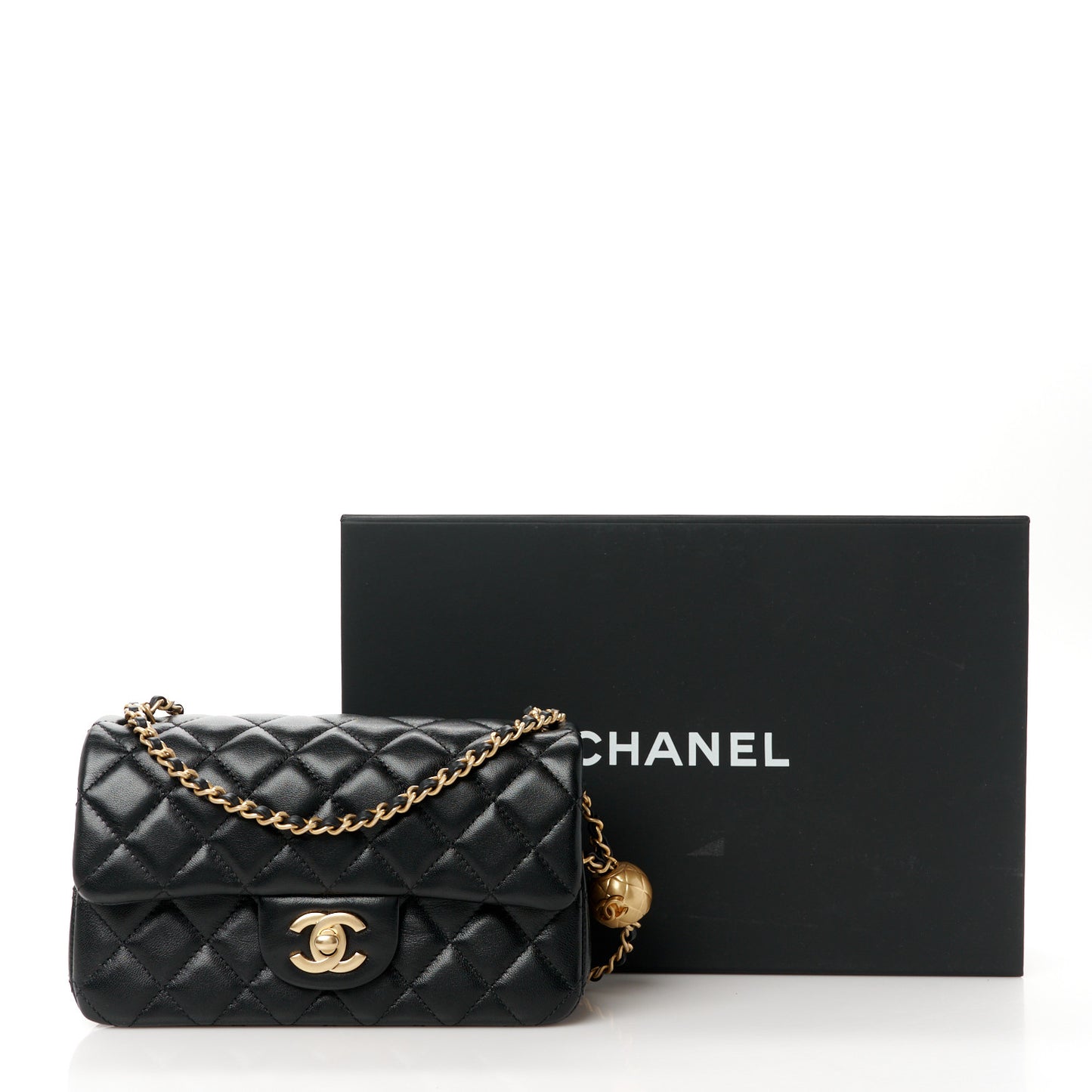 Lambskin Quilted Mini Rectangular Pearl Crush Flap Black