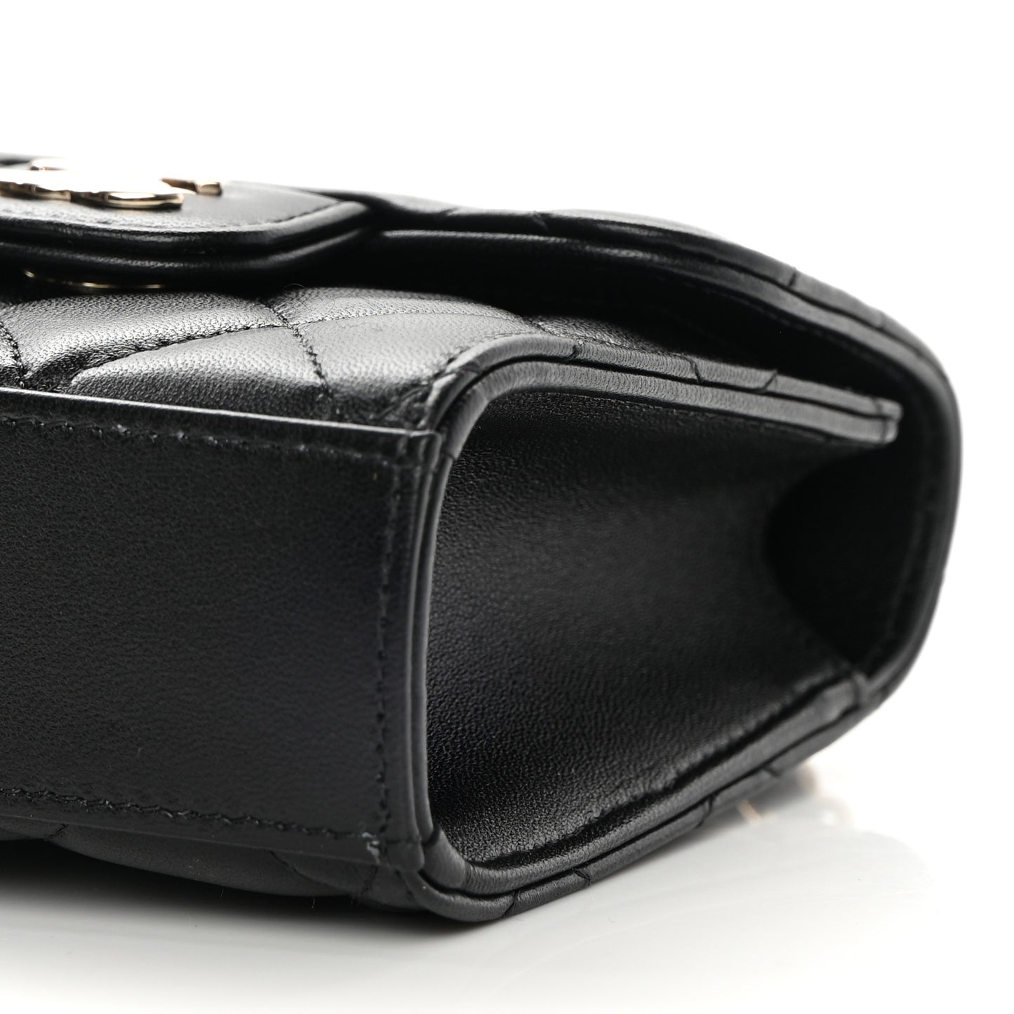 Lambskin Quilted Top Handle Flap Clutch With Chain Black