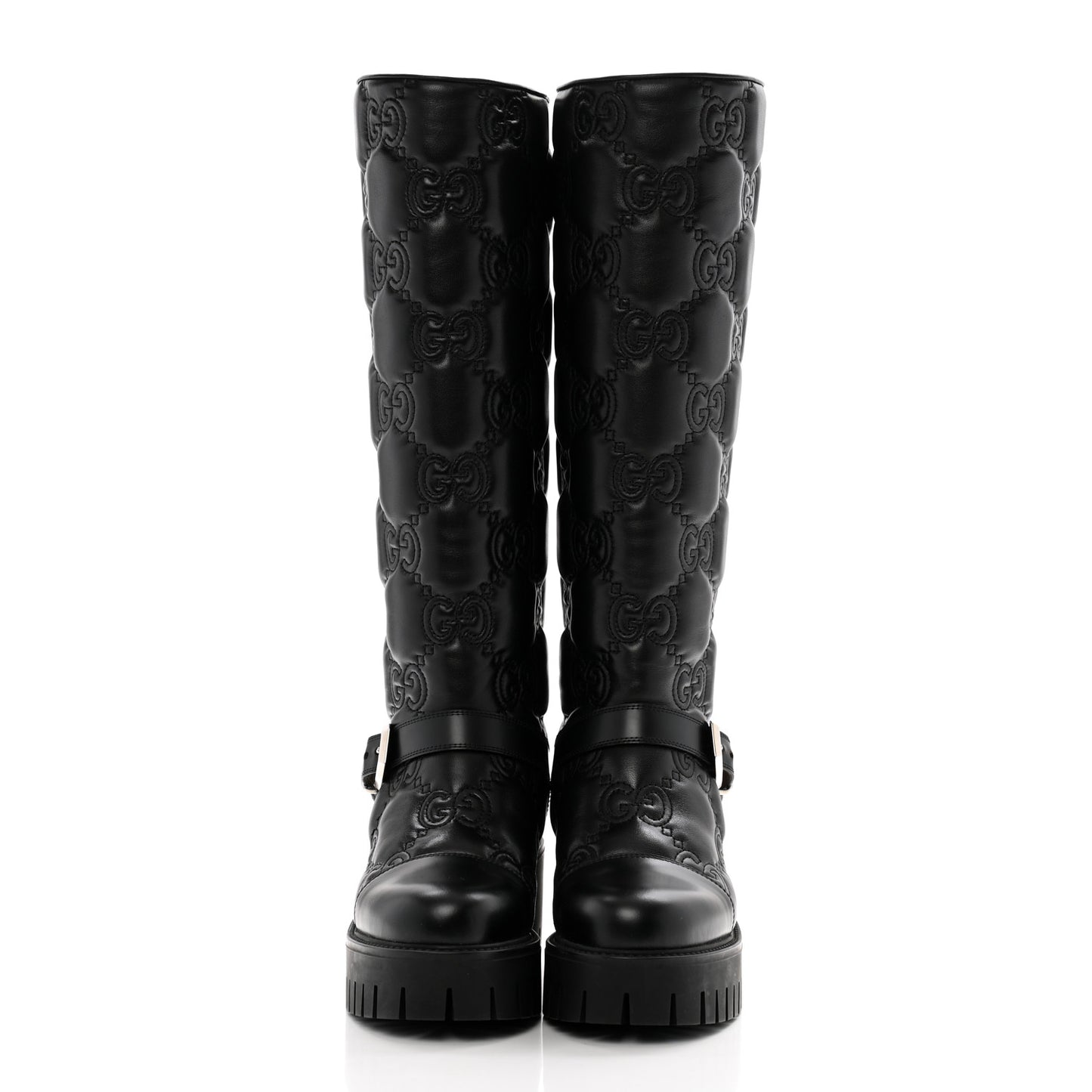 Cordovan Lux Nappa GG Matelasse 60mm Knee High Boots 36.5 Black