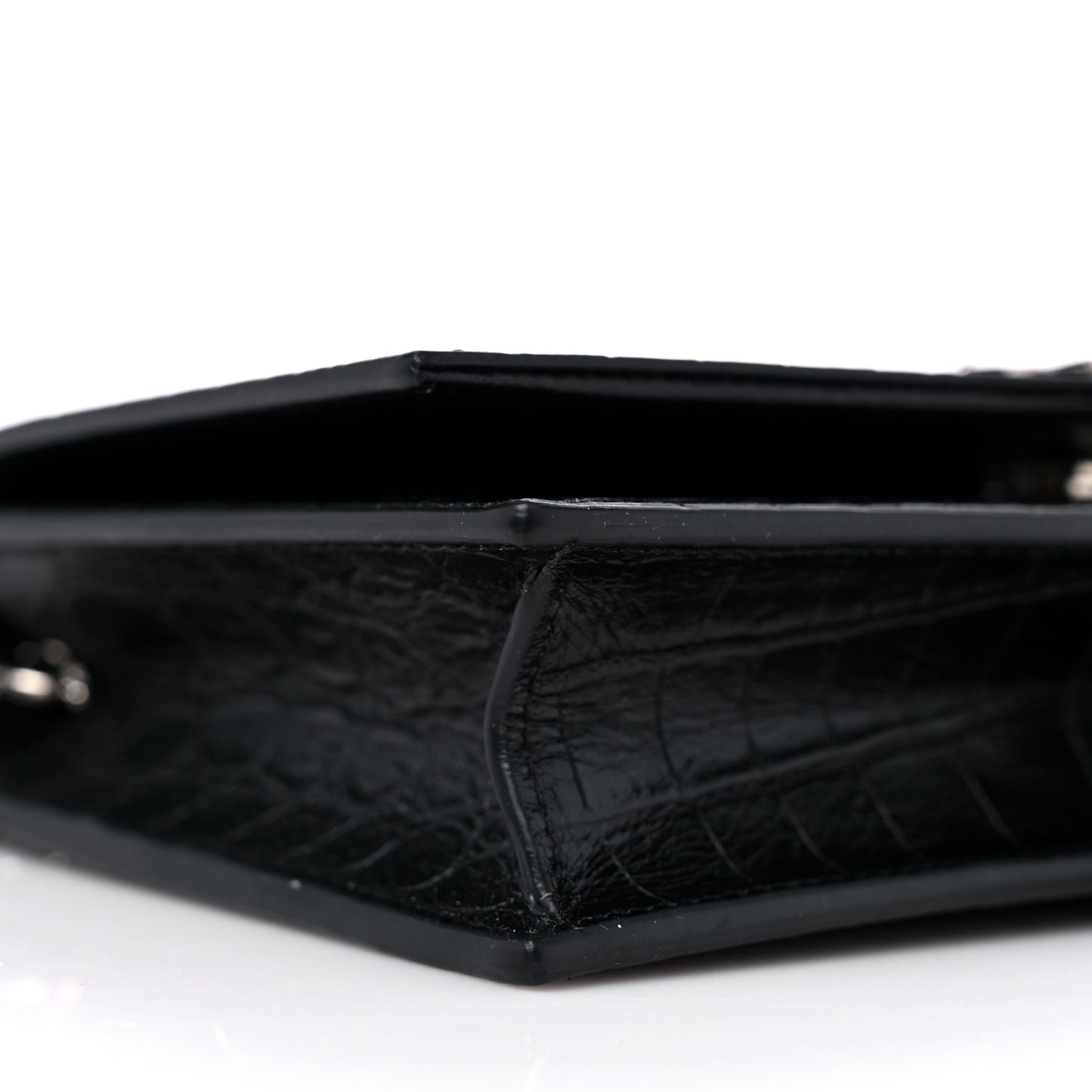 Calfskin Crocodile Embossed Kate Monogram Tassel Chain Wallet Black