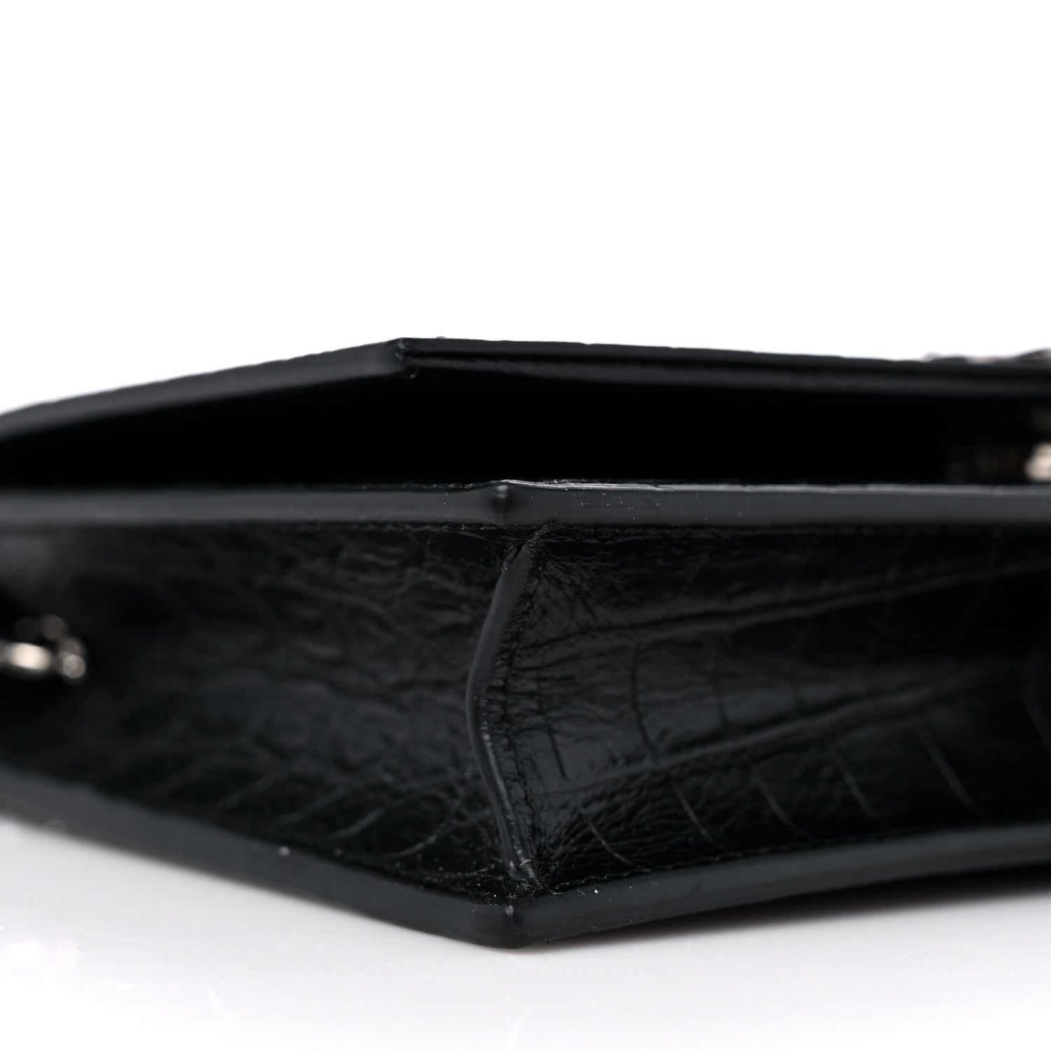 Saint Laurent Calfskin Crocodile Embossed Kate Monogram Tassel Chain Wallet Black 7 of 8