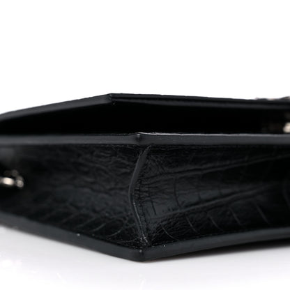 Saint Laurent Calfskin Crocodile Embossed Kate Monogram Tassel Chain Wallet Black 7 of 8