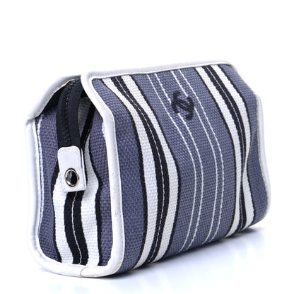 Chanel Toile Striped Cosmetic Case Navy 2 of 5