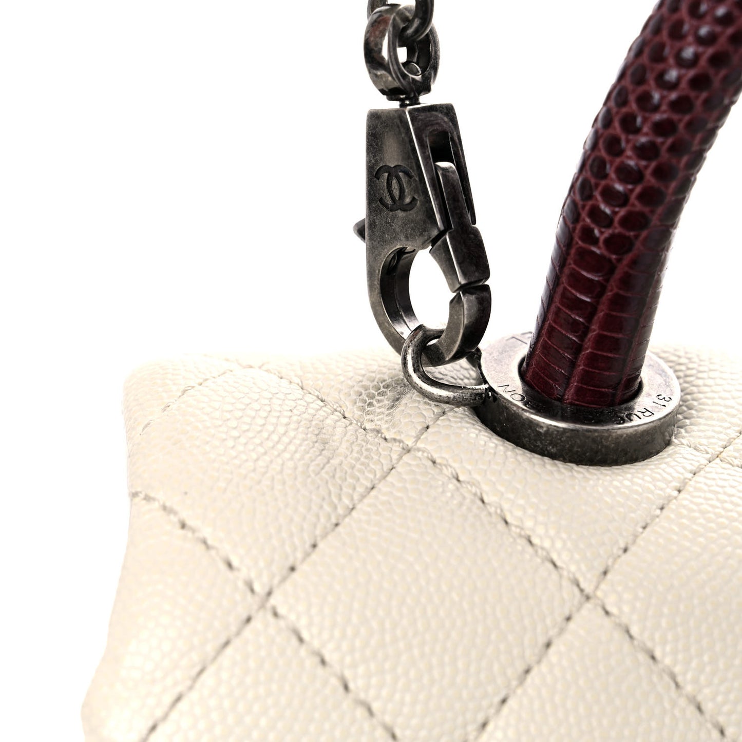 Caviar Lizard Quilted Small Coco Handle Flap Ivory