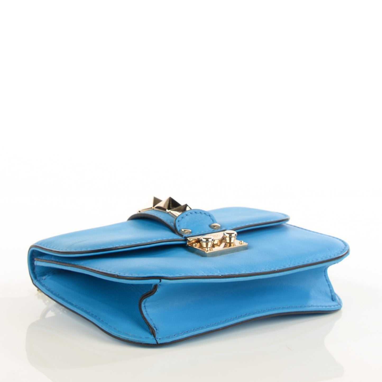 Vitello Small Glam Lock Rockstud Flap Blue Fluo