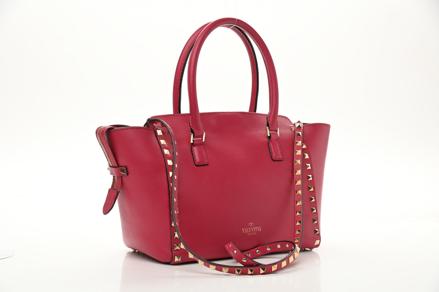 Vitello Small Rockstud Double Handle Tote Cyclamin