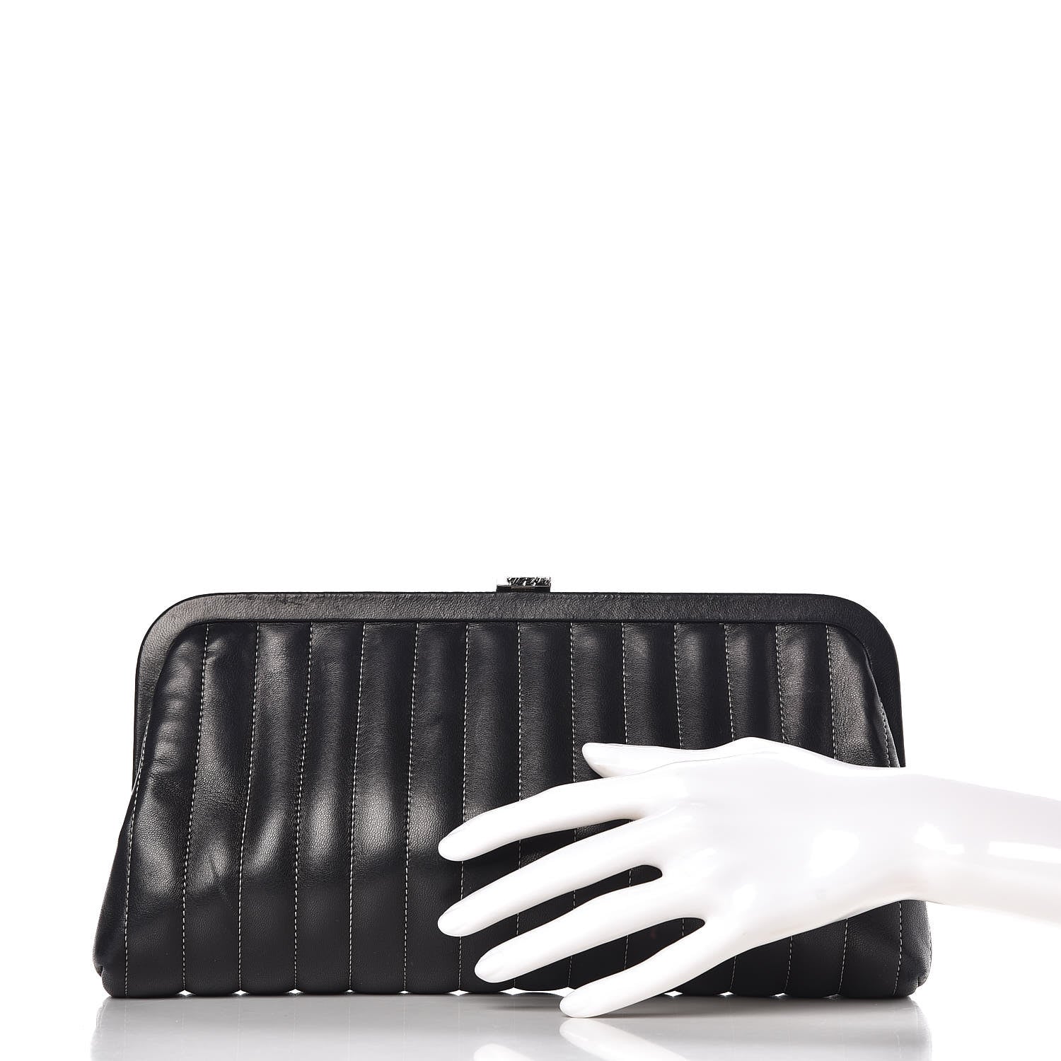 Chanel Lambskin Vertical Quilted Mademoiselle Clutch Black 2 of 14