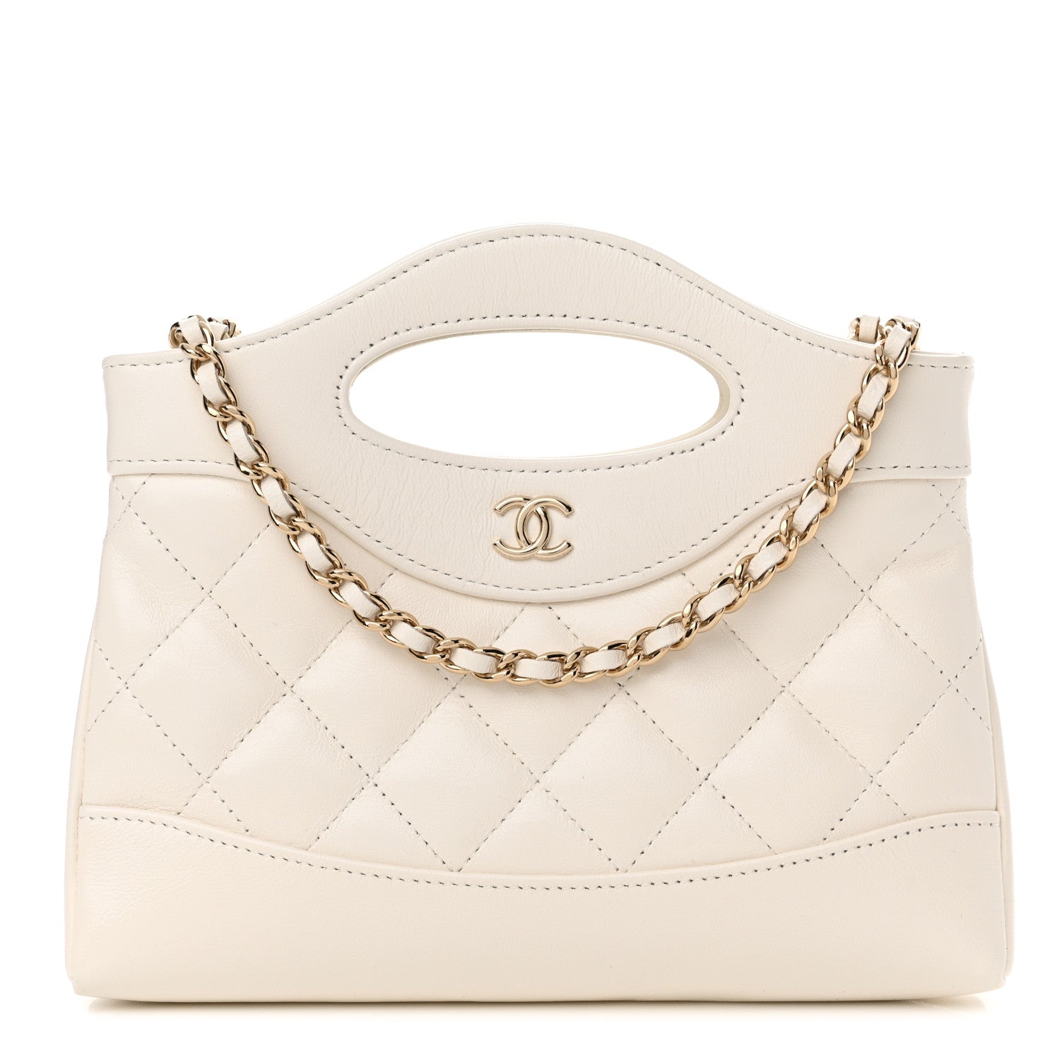 Chanel Shiny Crumpled Calfskin Quilted Nano 31 Shopping Bag White 1 of 11