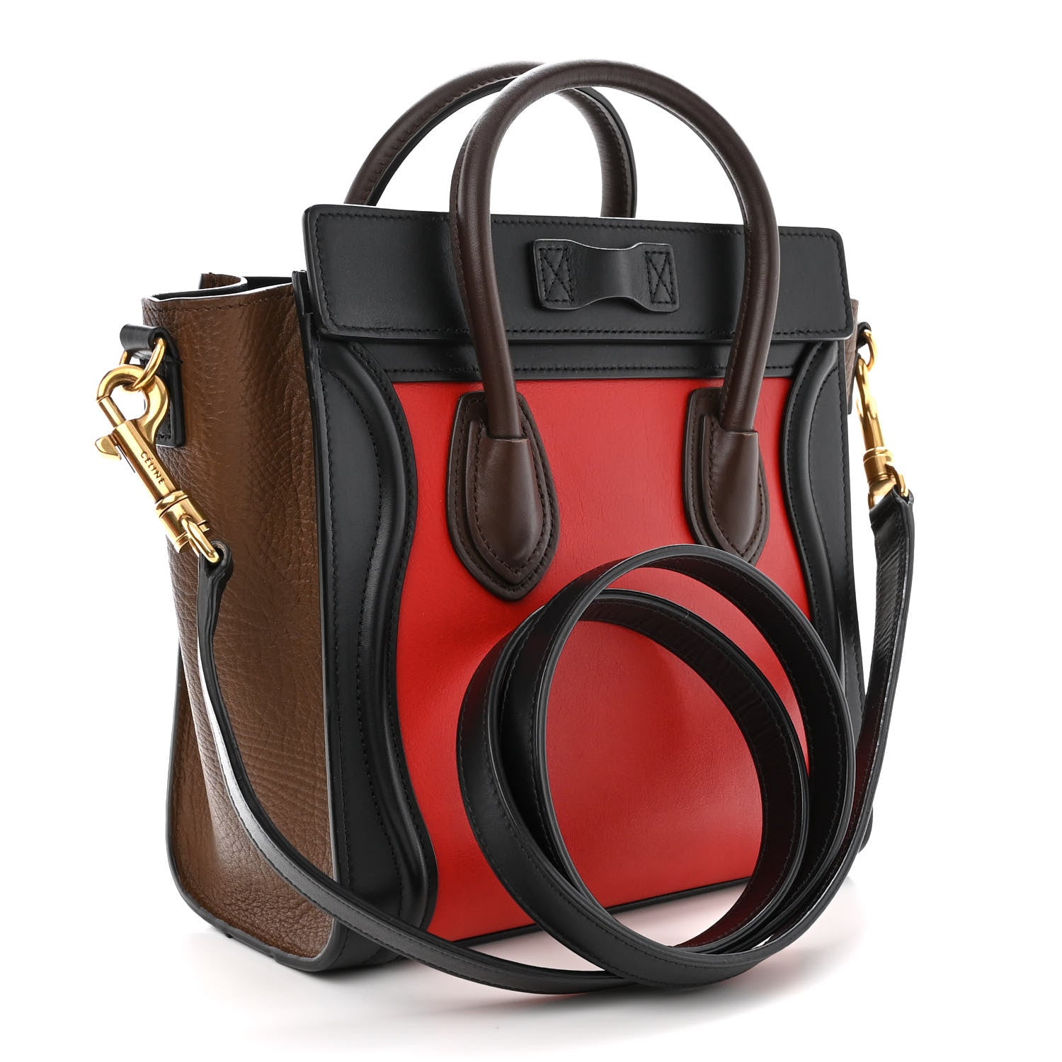 Celine Smooth Calfskin Nano Tri-Color Luggage Bright Red 3 of 10