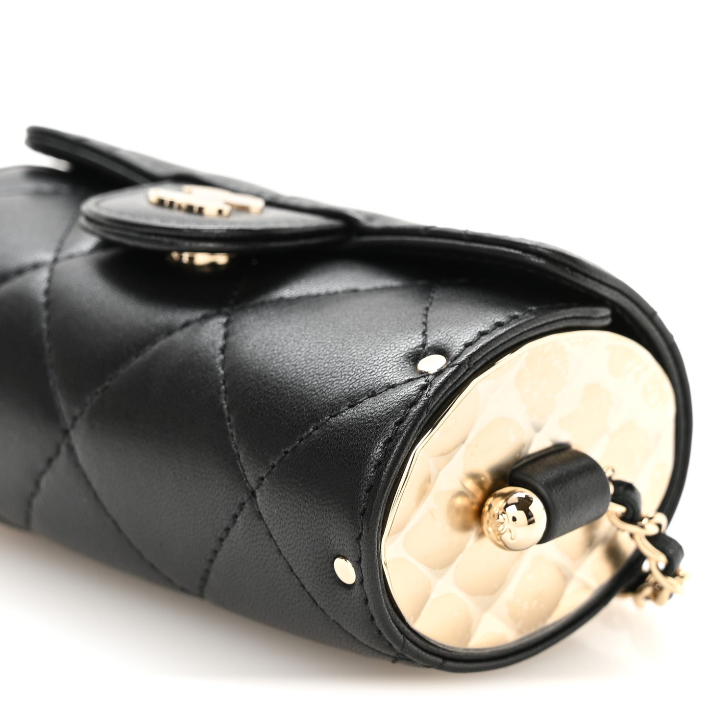 Lambskin Quilted Box Of Secrets Card Holder With Chain Black