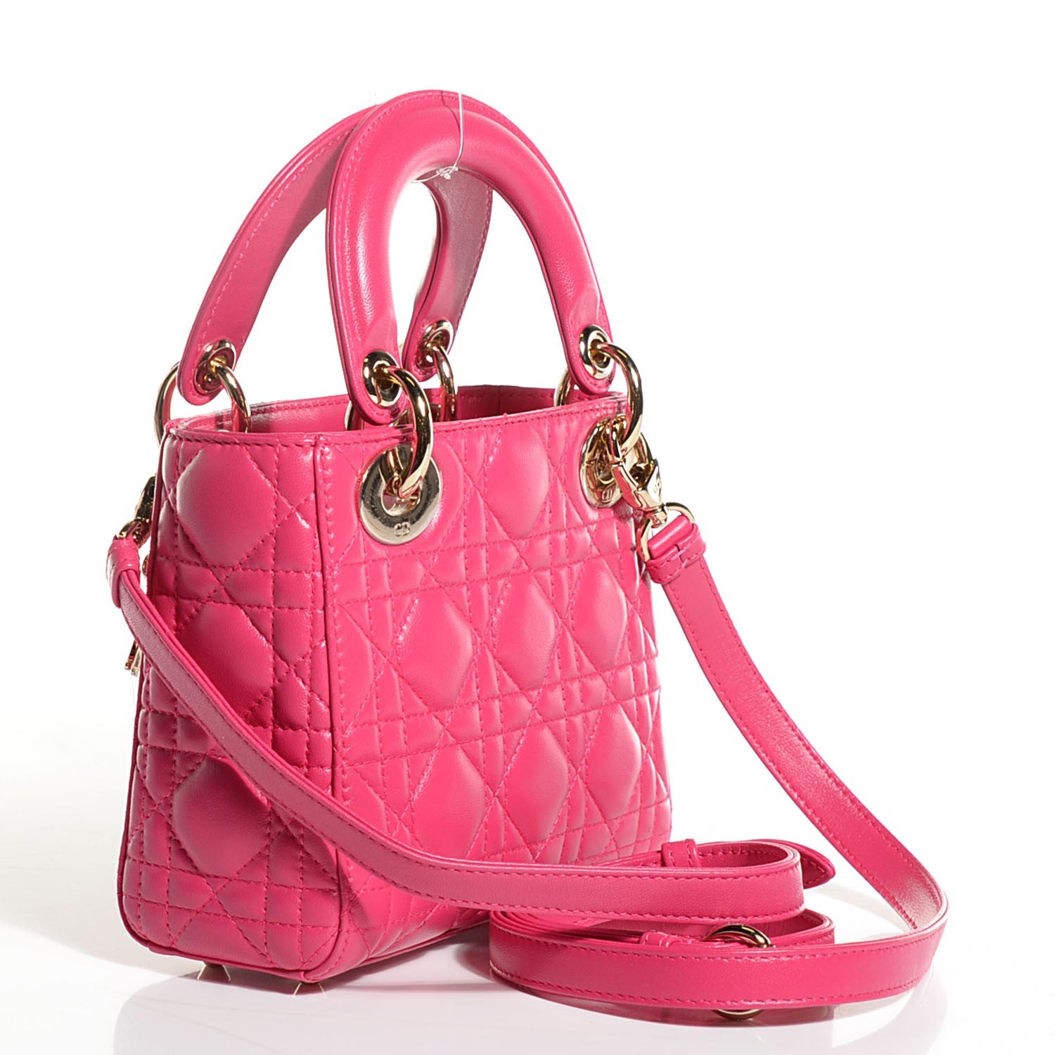 Christian Dior Lambskin Cannage Mini Lady Dior Hot Pink 3 of 10