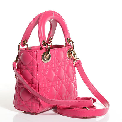 Christian Dior Lambskin Cannage Mini Lady Dior Hot Pink 3 of 10