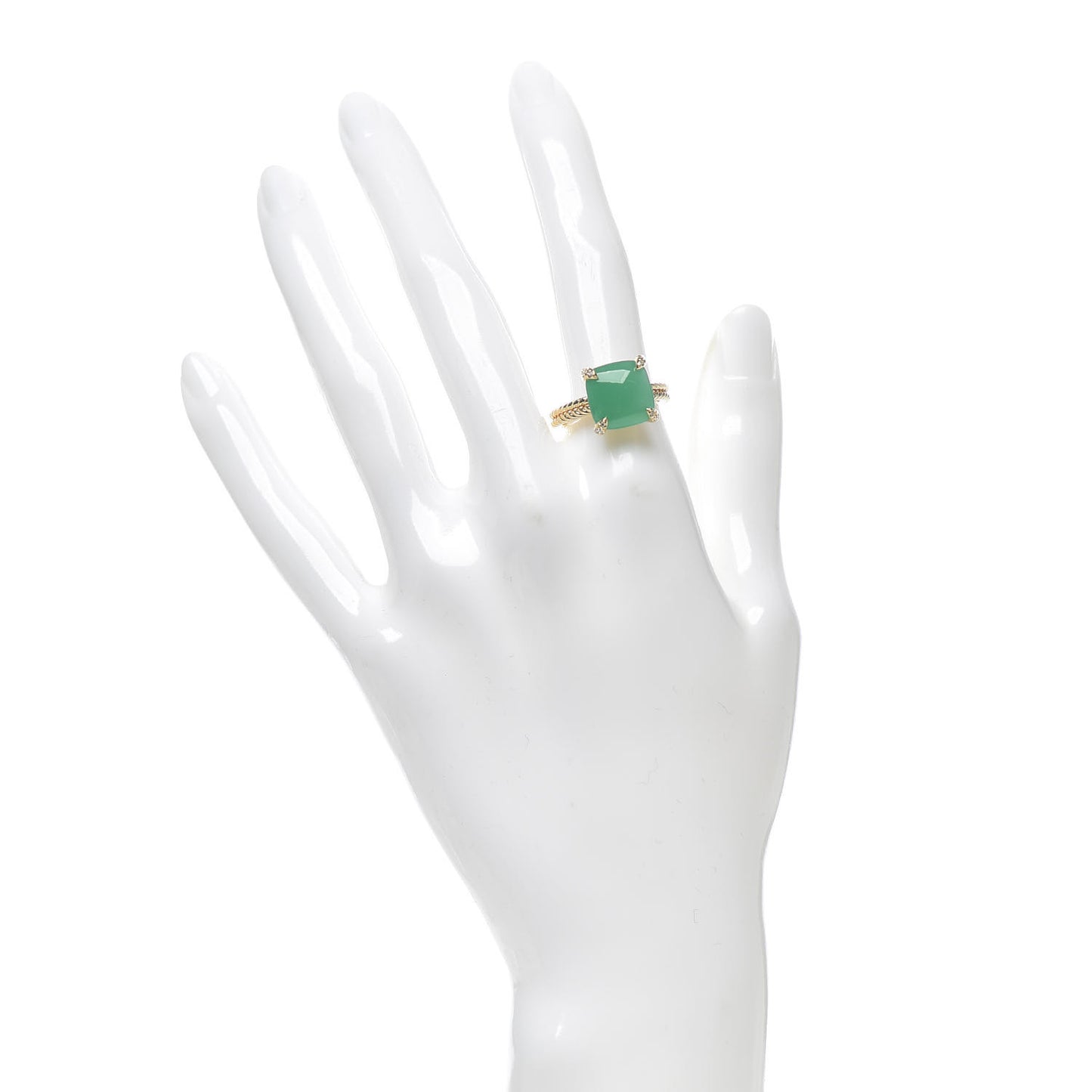 18K Yellow Gold Diamond Chrysoprase 11mm Chatelaine Ring 54 7