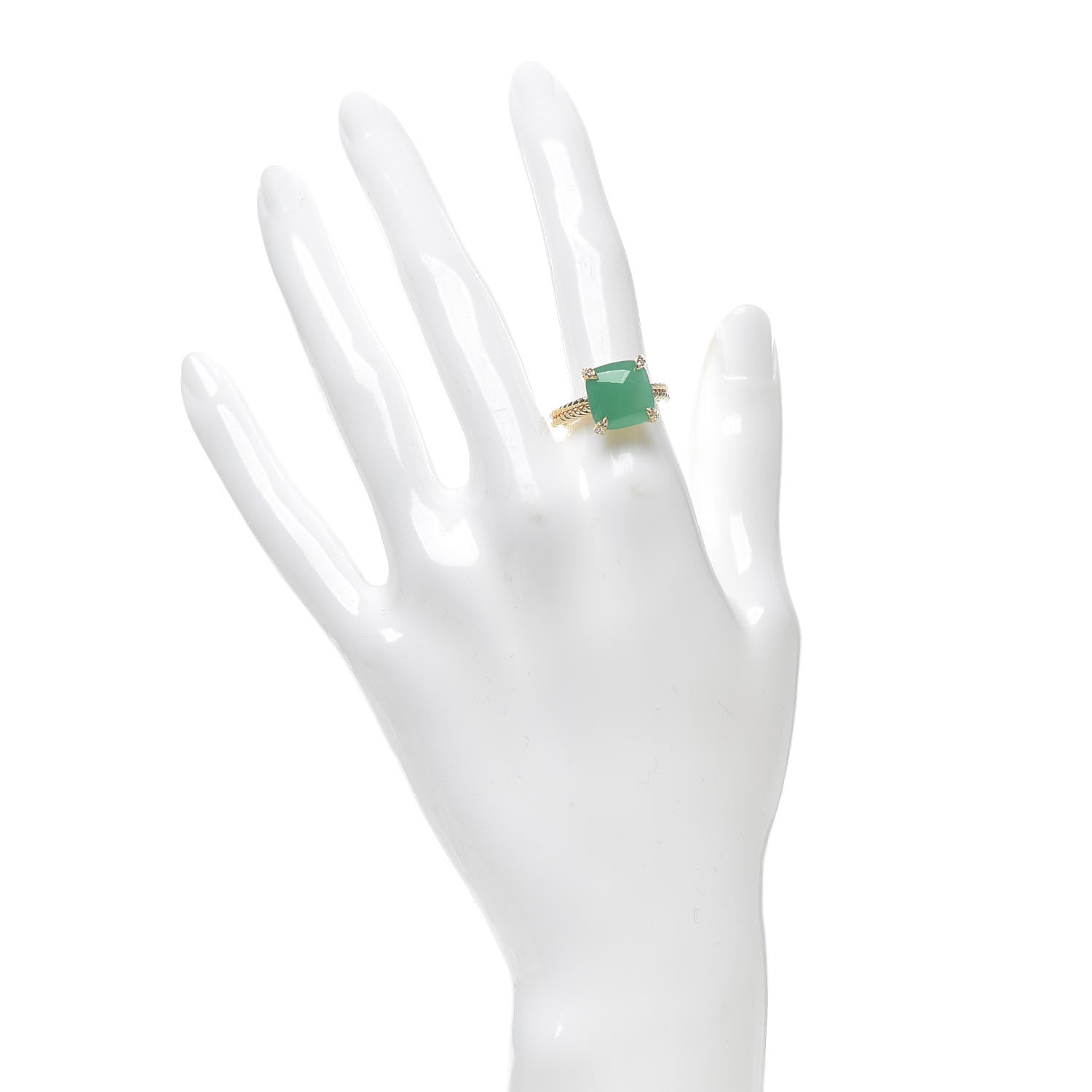 David Yurman 18K Yellow Gold Diamond Chrysoprase 11mm Chatelaine Ring 54 7 2 of 5