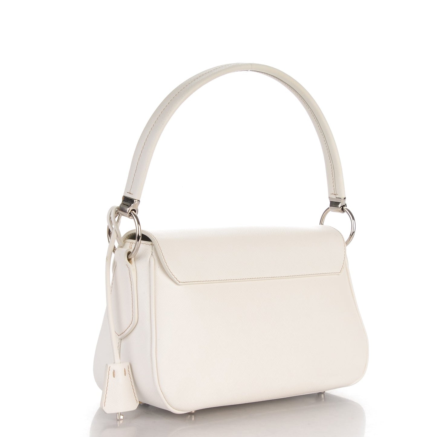 Saffiano Lux Pushlock Flap Bag White