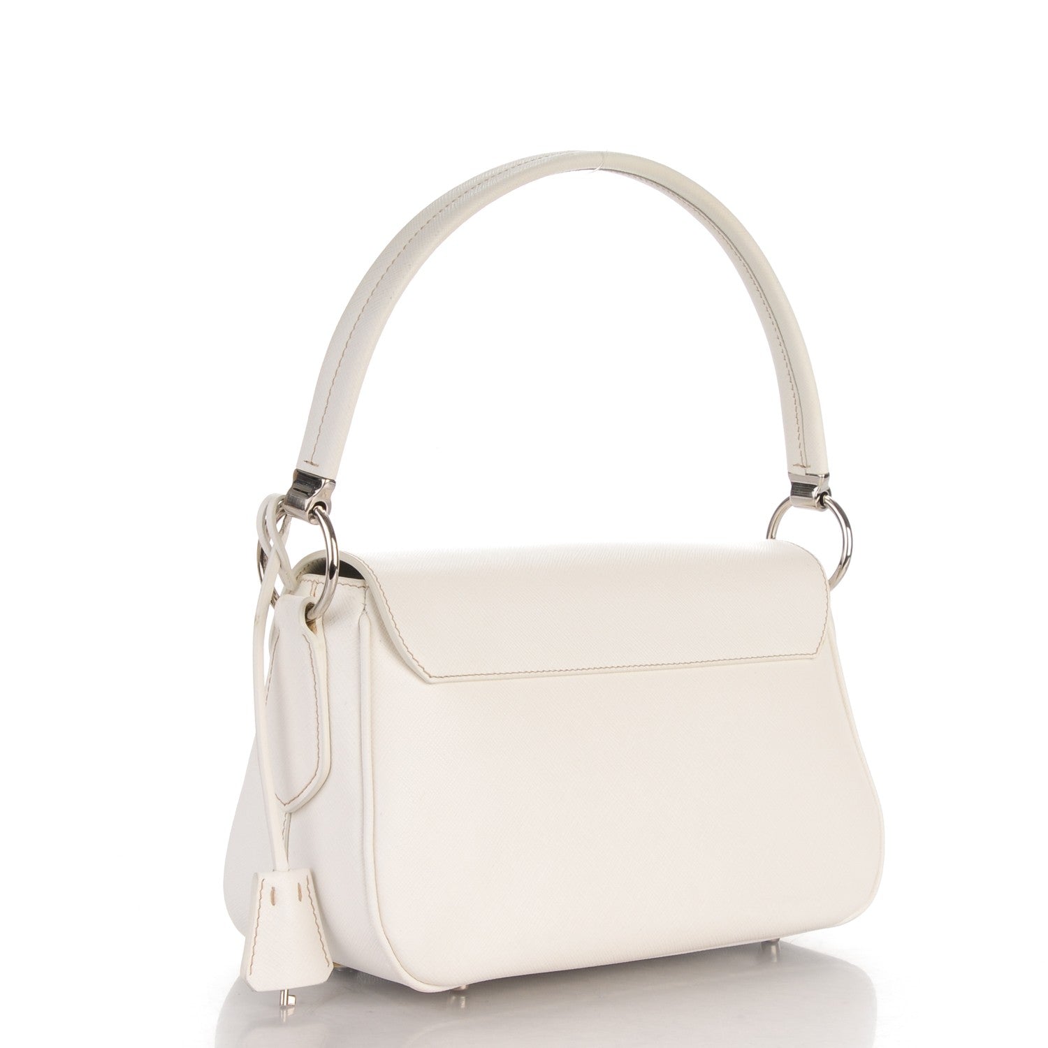 Prada Saffiano Lux Pushlock Flap Bag White 3 of 7
