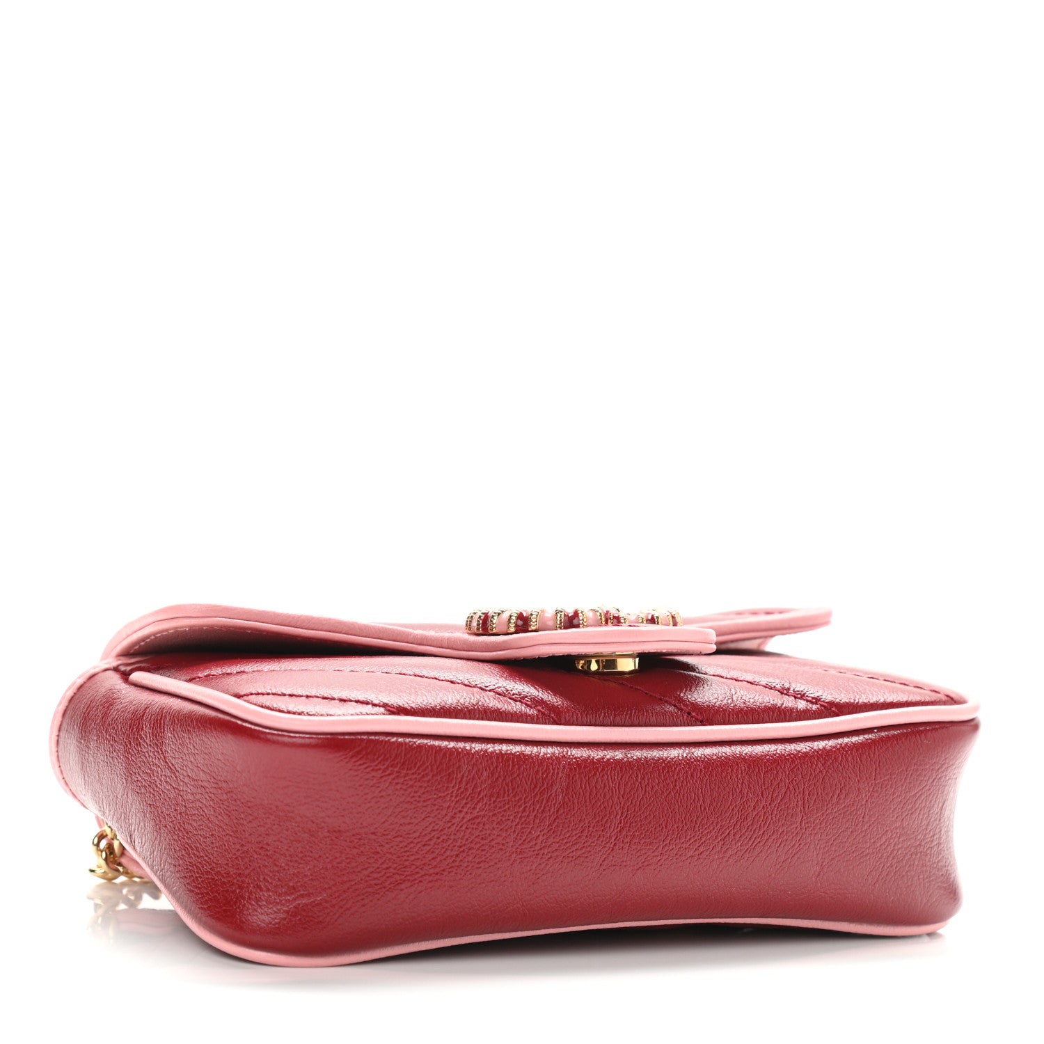 Gucci Azalea Calfskin Enamel Matelasse Diagonal Super Mini Torchon GG Marmont Shoulder Bag New Cherry Red Wild Rose 4 of 9