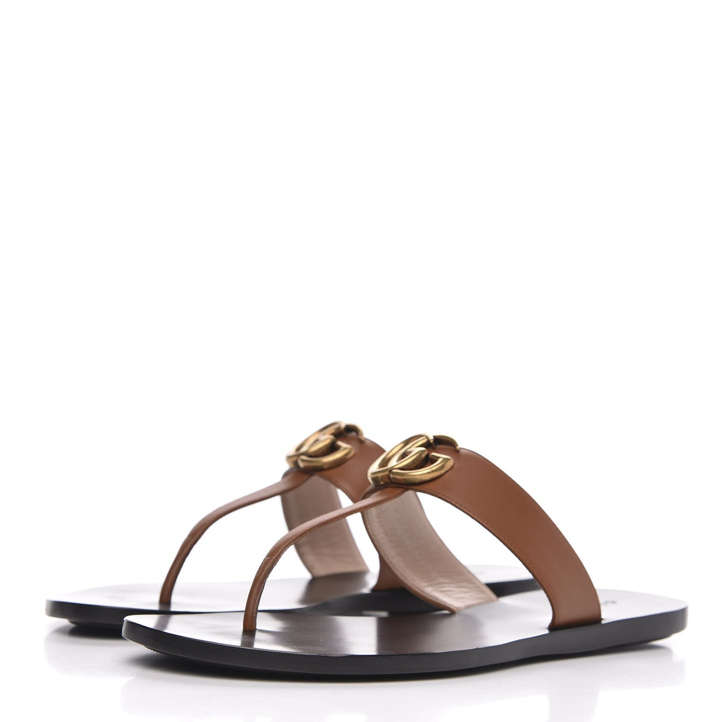 Calfskin GG Marmont Thong Sandals 37.5 Cognac