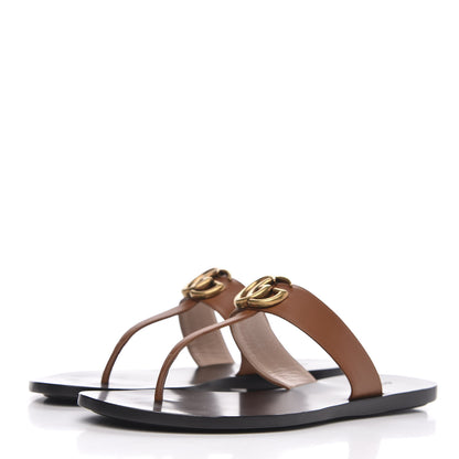 Gucci Calfskin GG Marmont Thong Sandals 37.5 Cognac 3 of 8