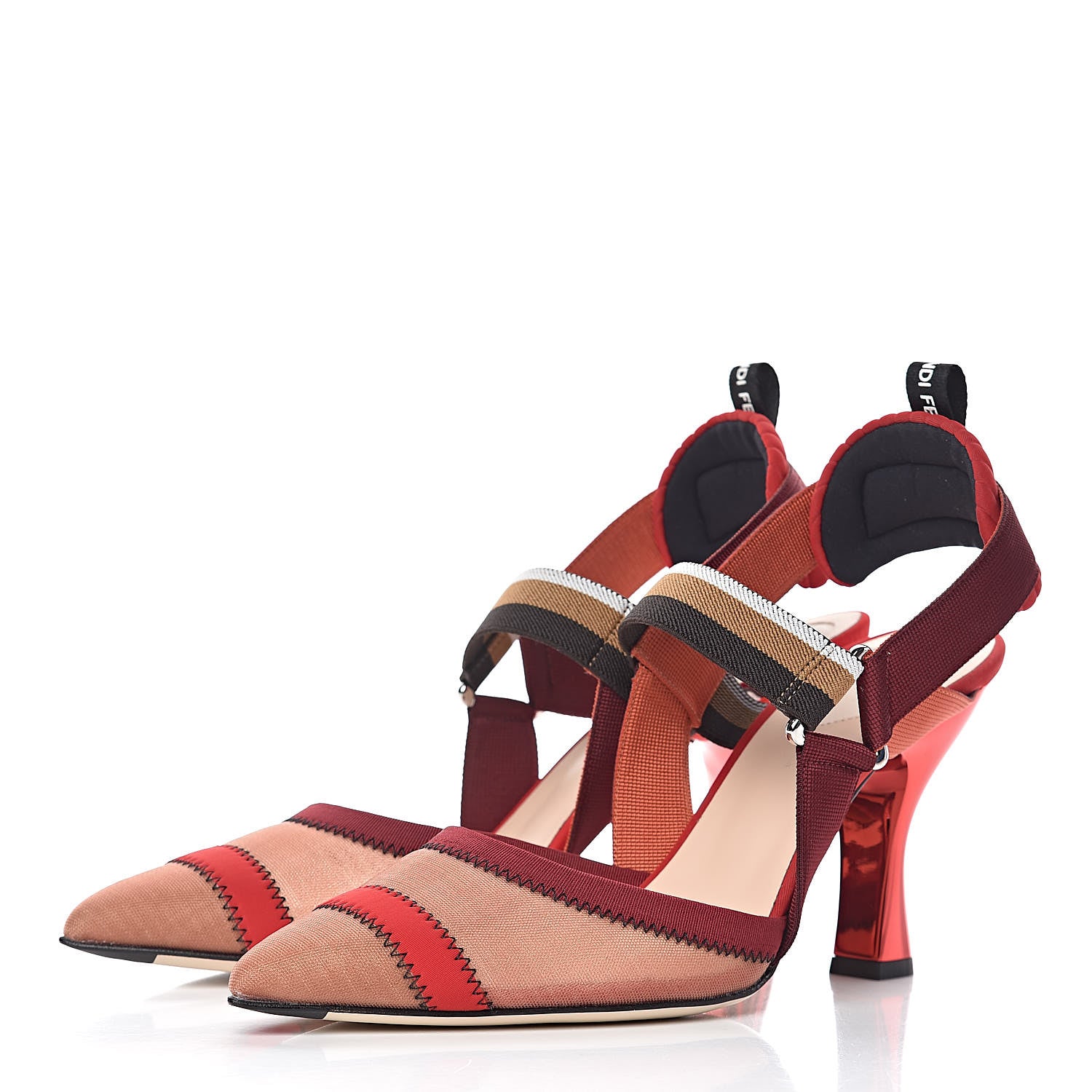 Fendi Technical Mesh Colibri 85mm Slingback Pumps 41 Fragola Mou Fango Ruggine 3 of 9