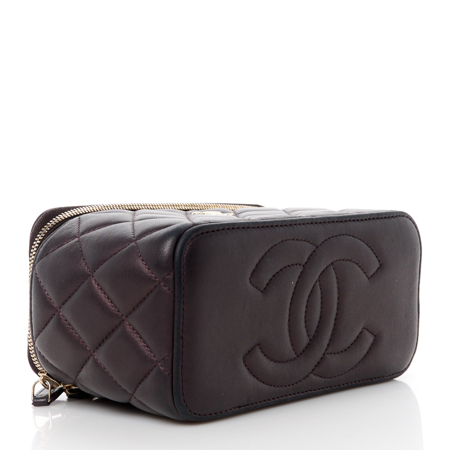 Chanel Iridescent Lambskin Quilted Small Top Handle Vanity Case With Chain Burgundy 4 of 16
