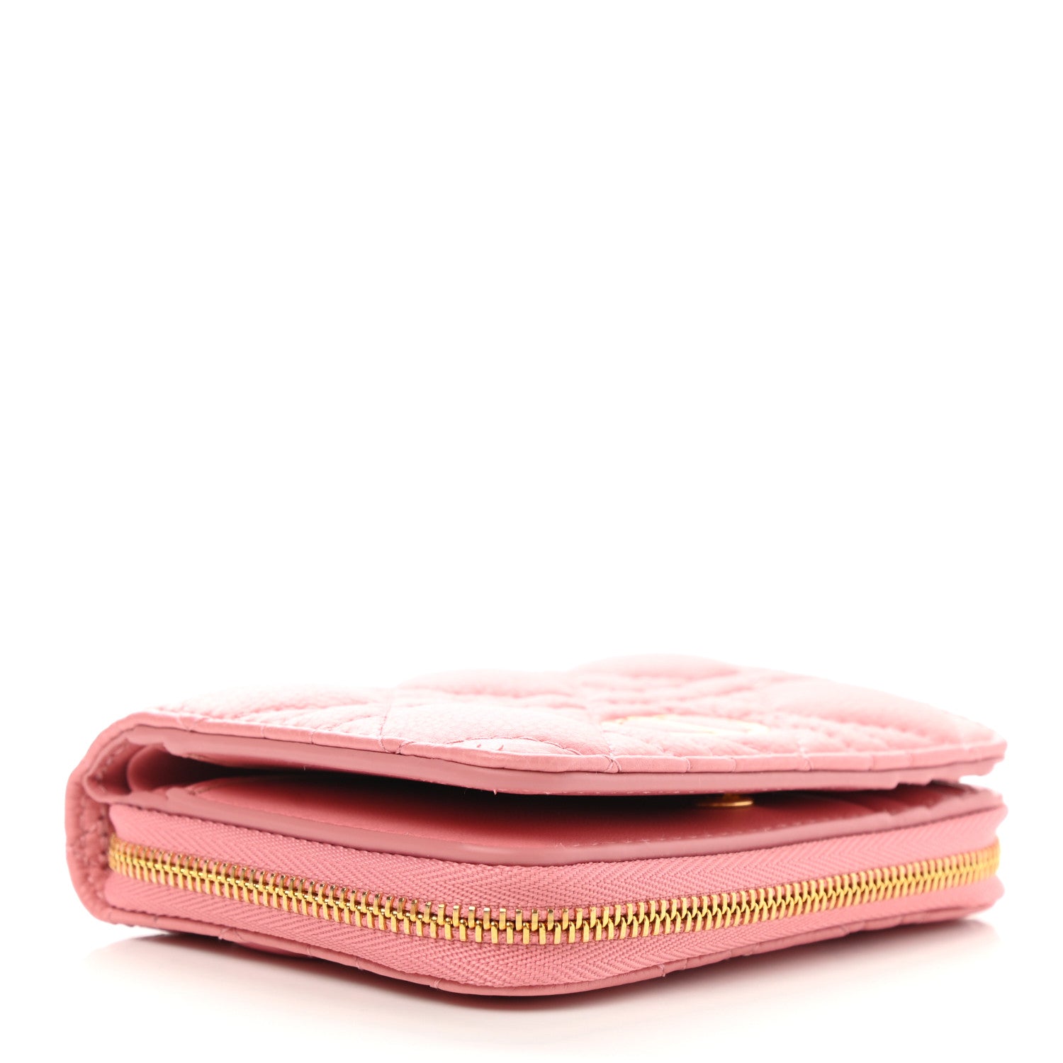 Christian Dior Grained Calfskin Supple Cannage Caro Compact Zipped Wallet Pink 4 of 10