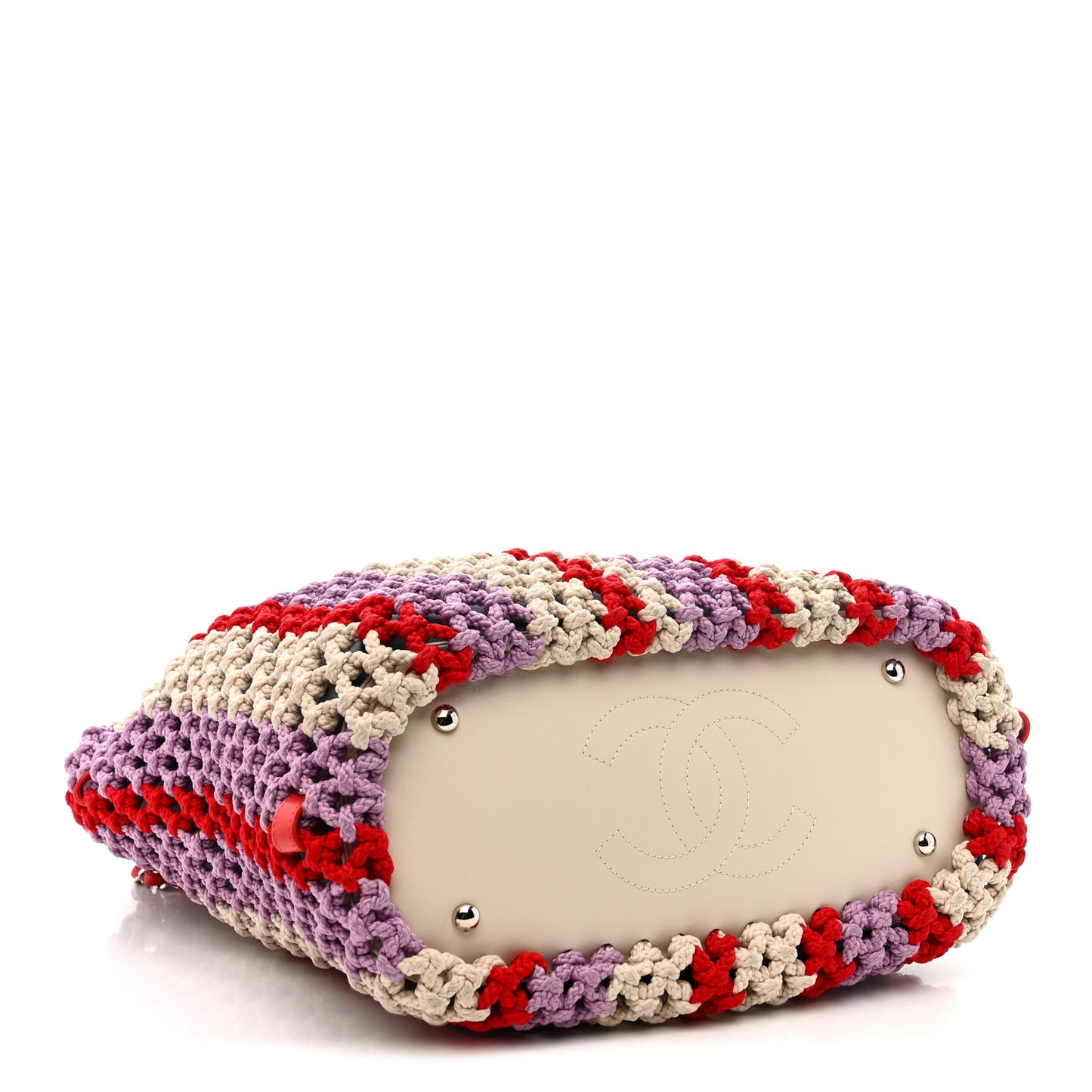 Lambskin Mixed Fibers Large Shopping Bag Red Purple White