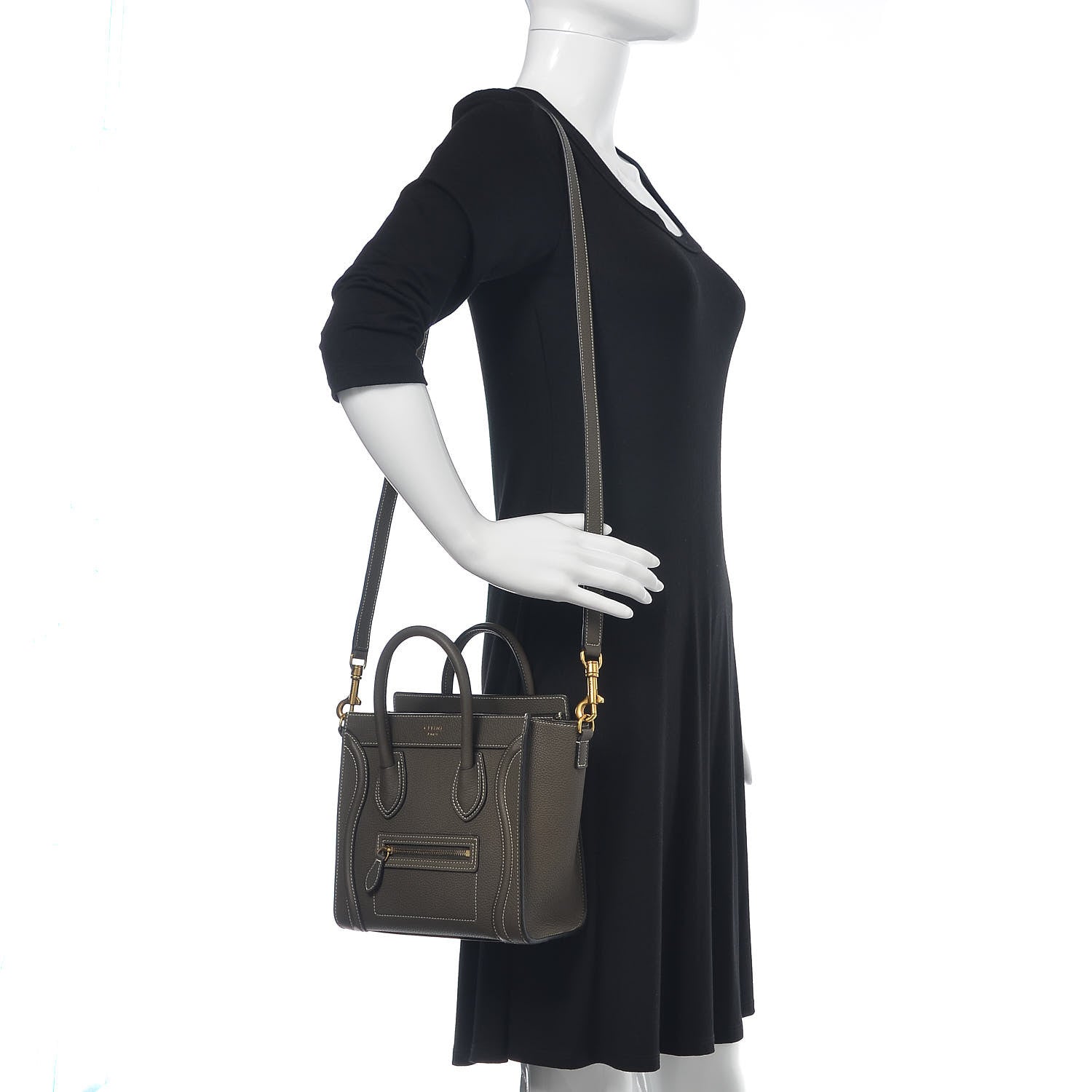 Celine Drummed Calfskin Nano Luggage Stone 2 of 12