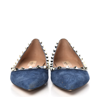 Valentino Garavani Suede Nappa Rockstud Ballerina Flats 40 Marine 2 of 12