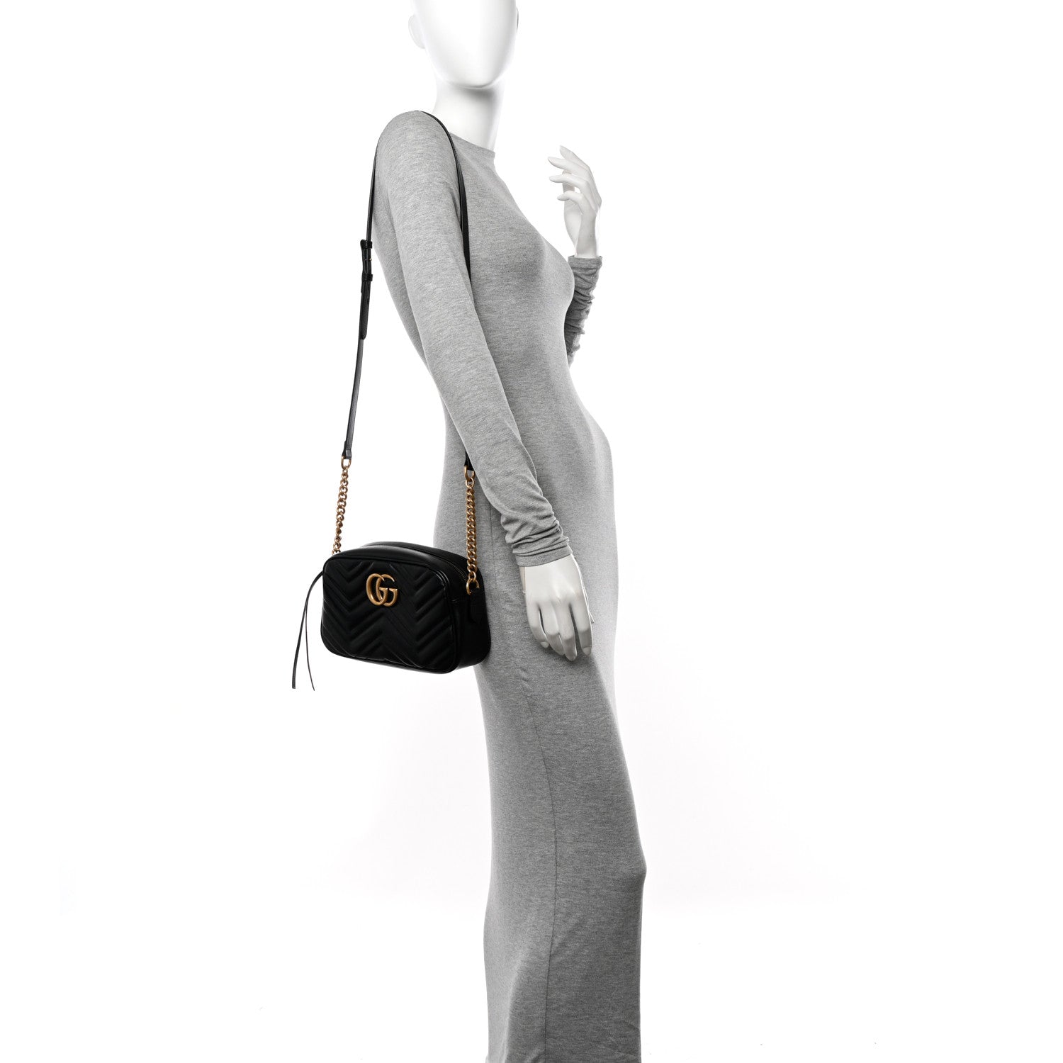 Gucci Calfskin Matelasse Small GG Marmont Chain Shoulder Bag Black 2 of 10