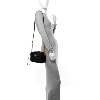 Gucci Calfskin Matelasse Small GG Marmont Chain Shoulder Bag Black 2 of 10