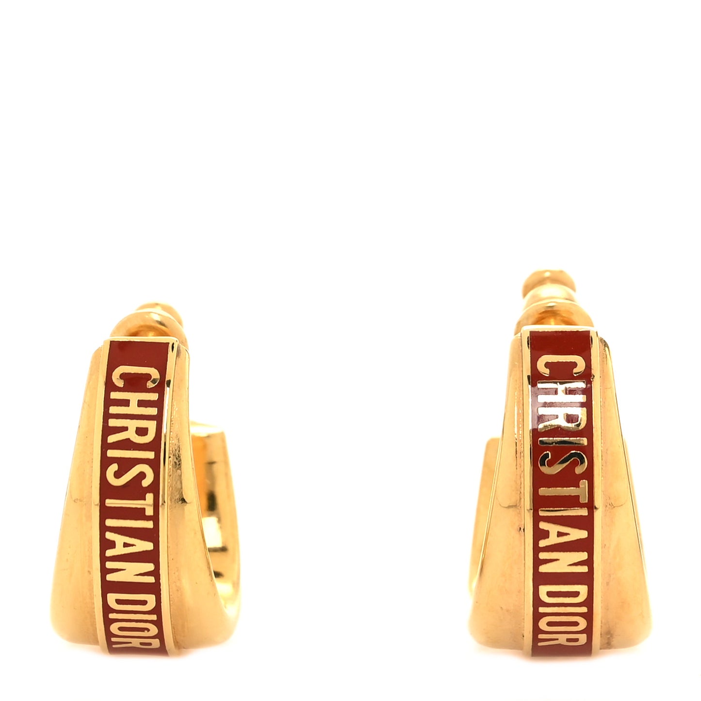 Metal Enamel Code Hoop Earrings Red Gold
