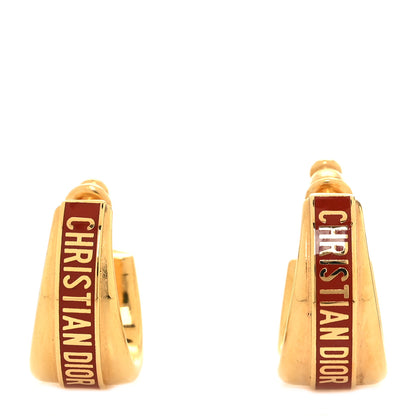 Christian Dior Metal Enamel Code Hoop Earrings Red Gold 1 of 4