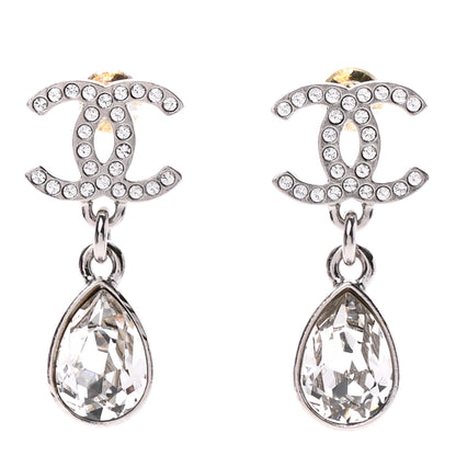 Chanel Crystal CC Teardrop Earrings Silver 1 of 4