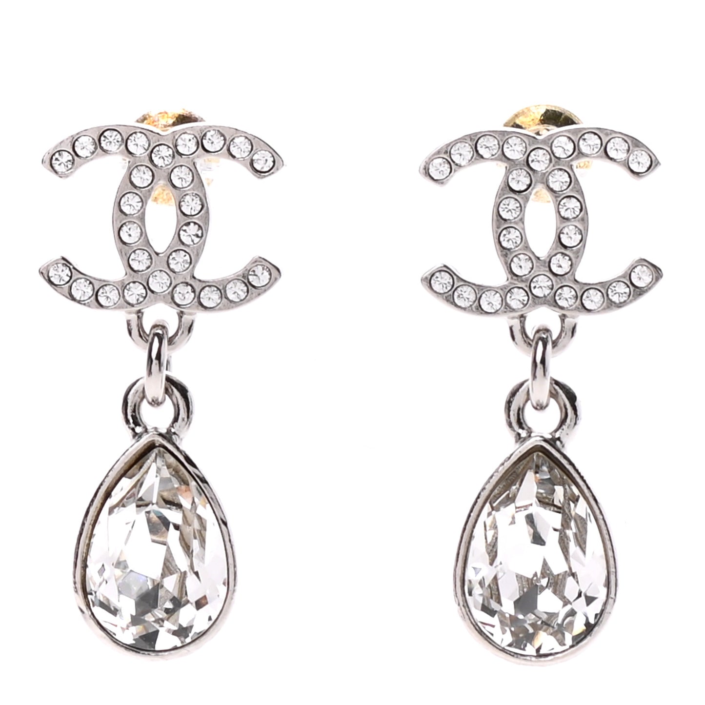 Crystal CC Teardrop Earrings Silver