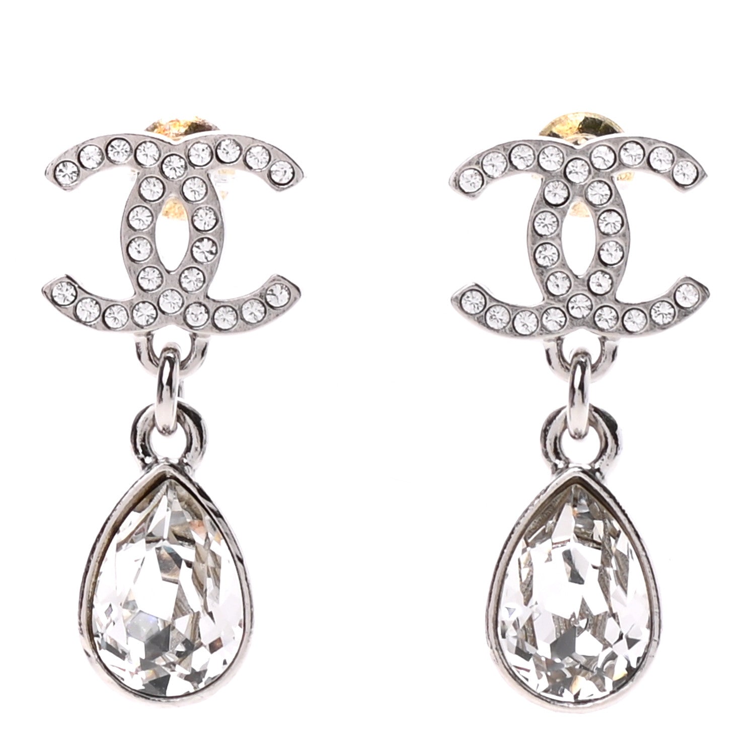 Chanel Crystal CC Teardrop Earrings Silver 1 of 4