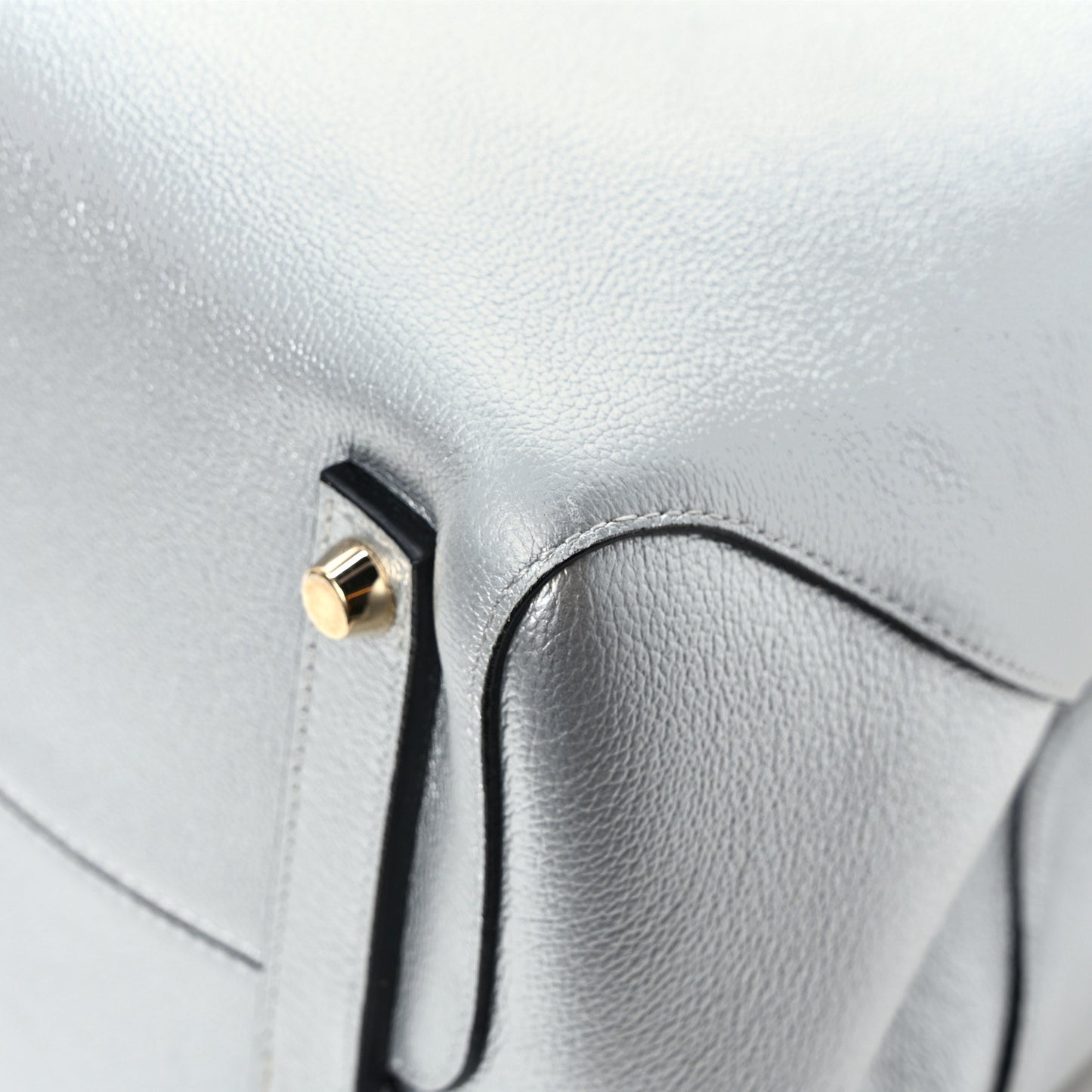Metallic Supple Grained Calfskin Medium Open Bar Tote Silver