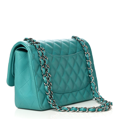 Chanel Lambskin Quilted Jumbo Double Flap Turquoise 3 of 15