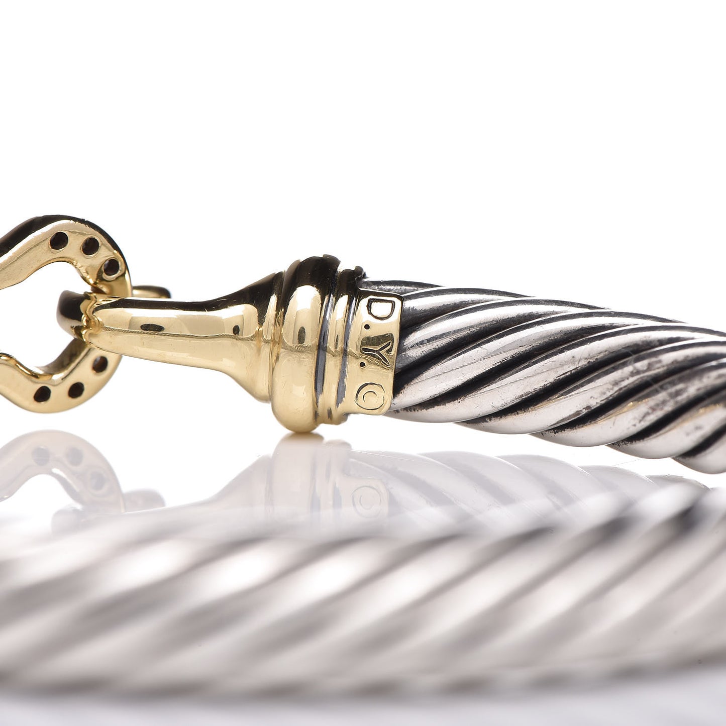 Sterling Silver 18K Yellow Gold Diamond 7mm Cable Buckle Bracelet