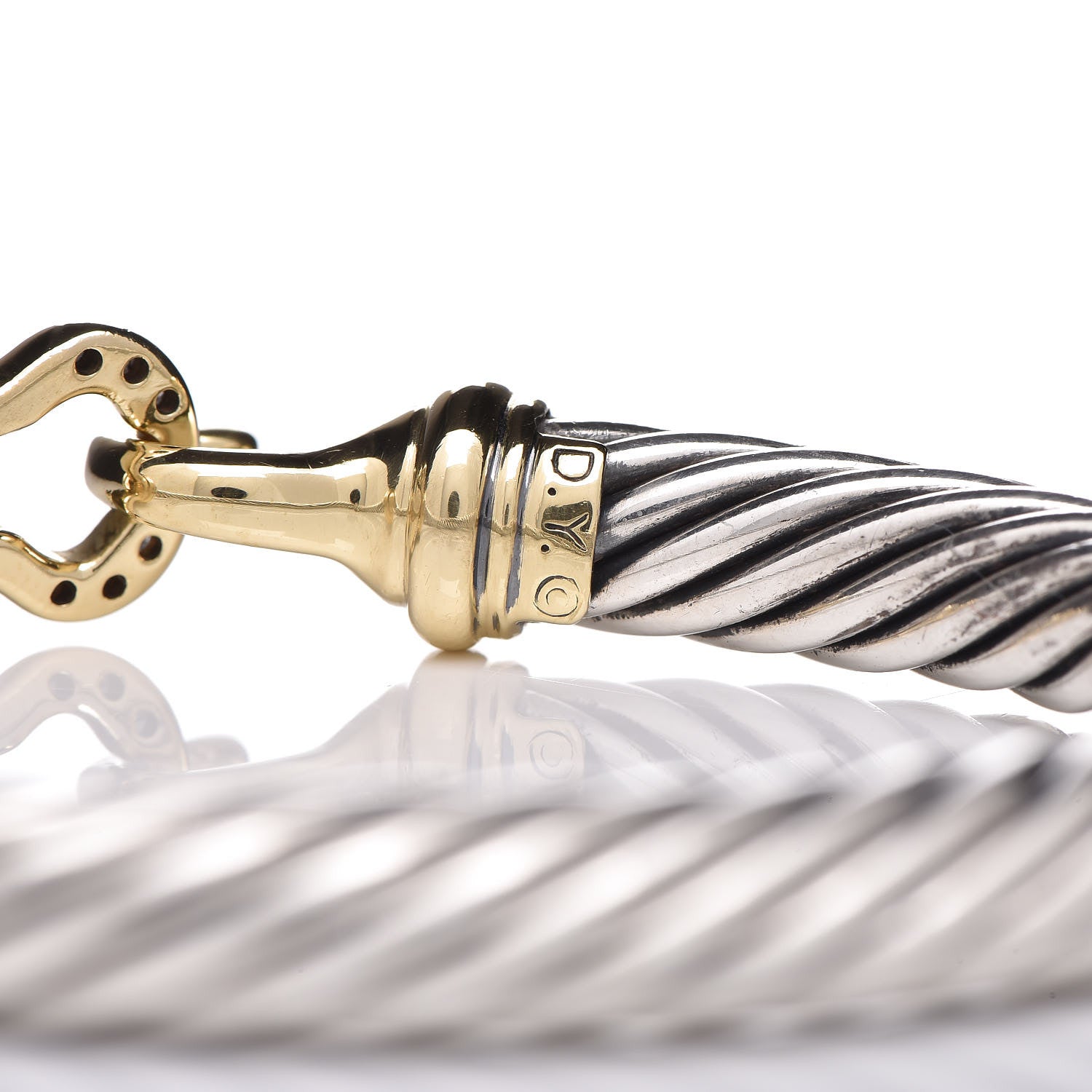 David Yurman Sterling Silver 18K Yellow Gold Diamond 7mm Cable Buckle Bracelet 5 of 5